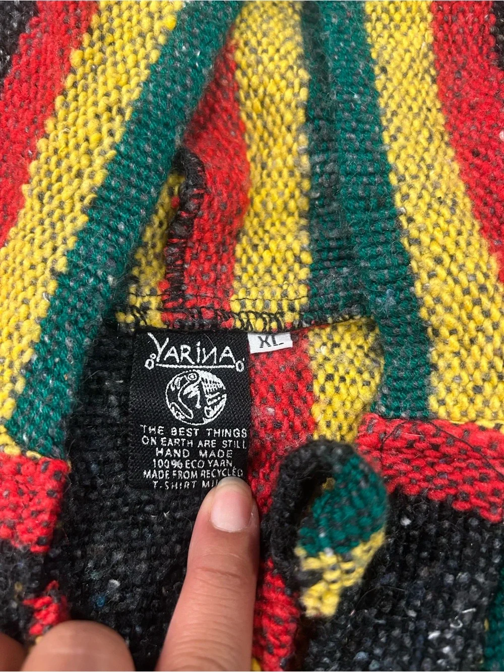 Yarima Baja Hoodie XL Rasta Stripe Pullover Eco-Friendly Recycled Cotton